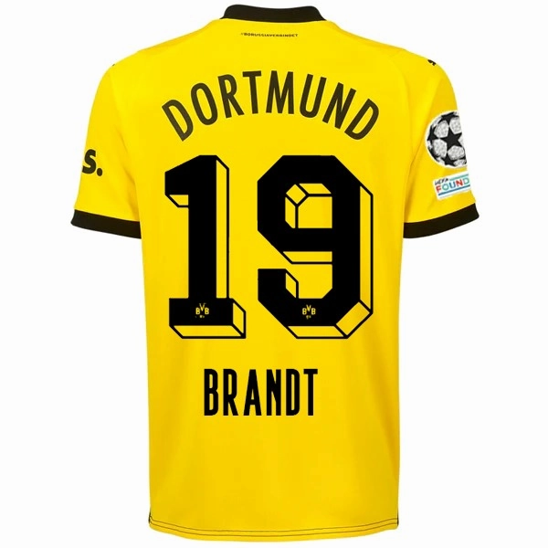Puma Borussia Dortmund Julian Brandt Home Jersey w/ Champions League Patches 23/24 (Cyber Yellow/Puma Black) Warm Day Wear Fitness Look