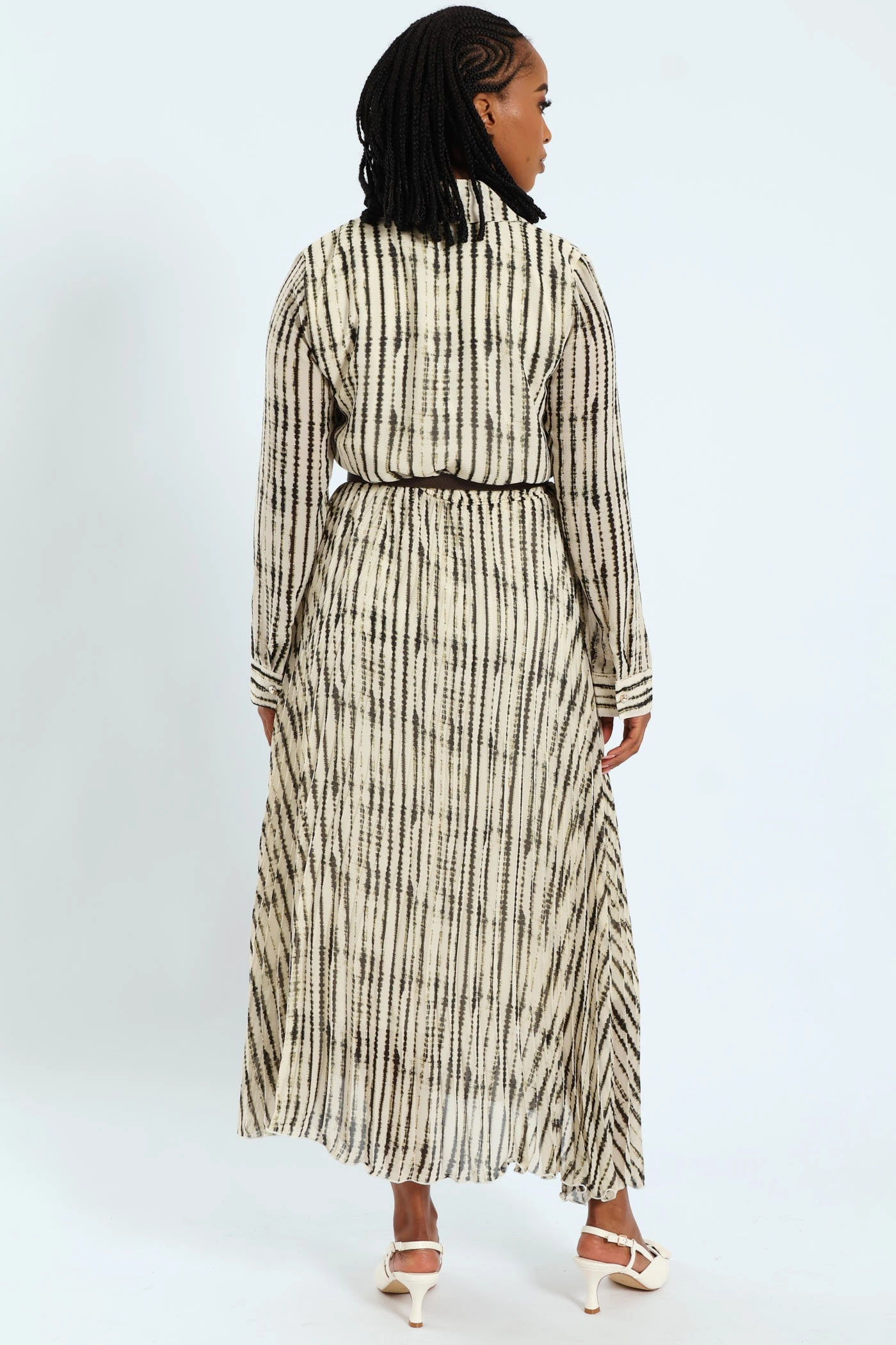 Wide Belted Pleated Shirt Maxi Dress Daily Wear