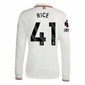 adidas Arsenal Declan Rice Third Long Sleeve Jersey w/ EPL   No Room For Racism 25/26 (White/Burgundy) Abrasion Defensive Layer