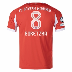 Multi Panel Construction adidas Bayern Munich Goretzka Home Jersey w/ Champions League Patches 25/26 (Red)