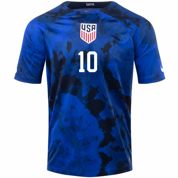Nike United States Christian Pulisic Away Jersey 22/23 (Bright Blue/White) Stretch performance Adjustable Hem Drawstring