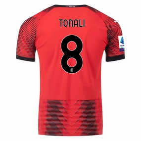Puma AC Milan Authentic Sandro Tonali Home Jersey w/ Serie A Patch 23/24 (Red/Puma Black) Dynamic Tension Banding