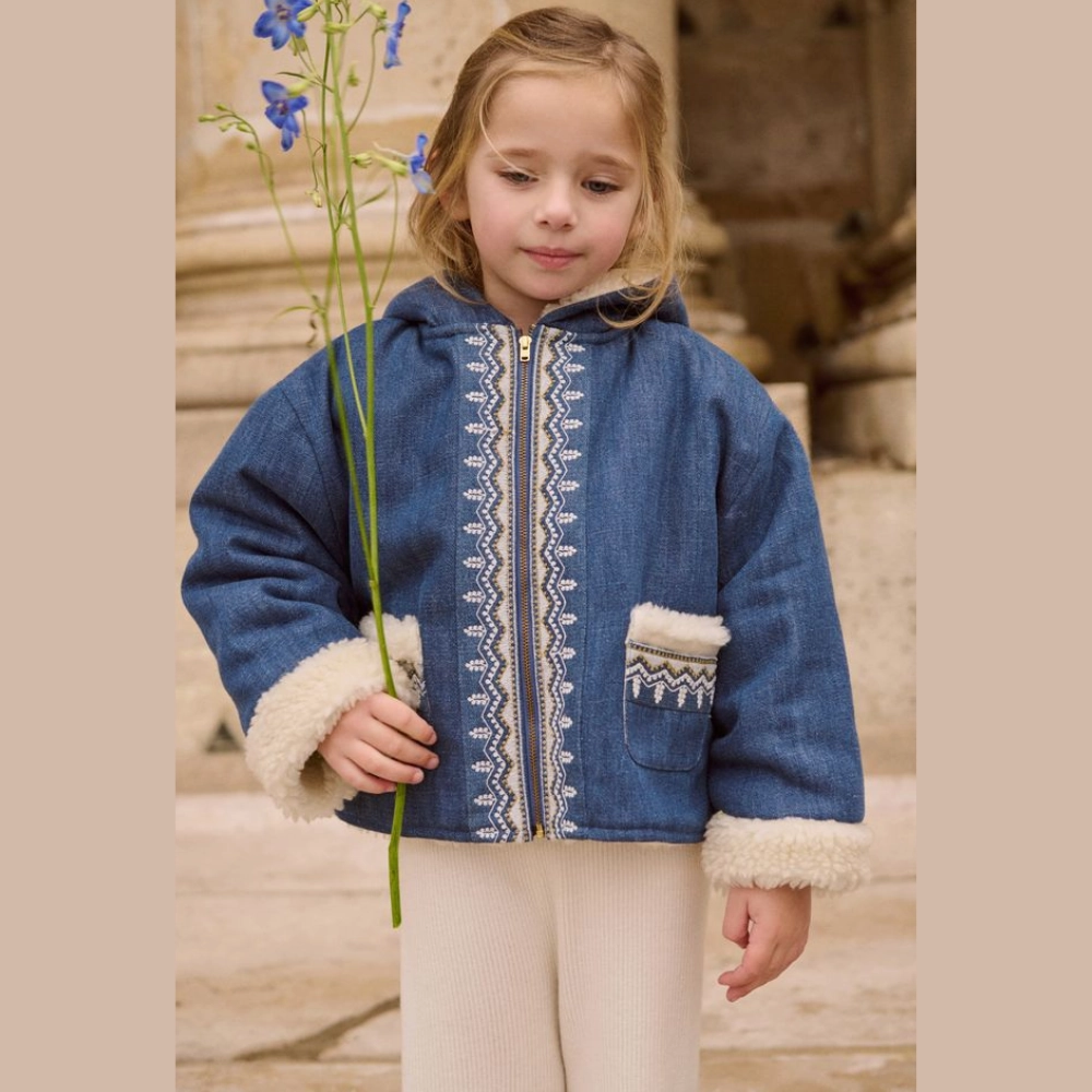 Louise Misha Melvette Denim Coat, Stone Blue UV Protection Finish Airtight Seam Sealing