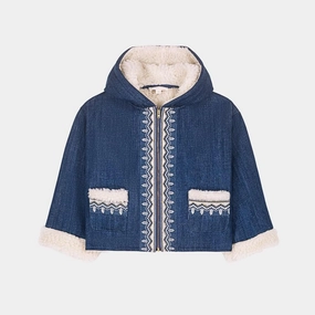 Kangaroo Pocket Magnetic Closure System Louise Misha Melvette Denim Coat, Stone Blue