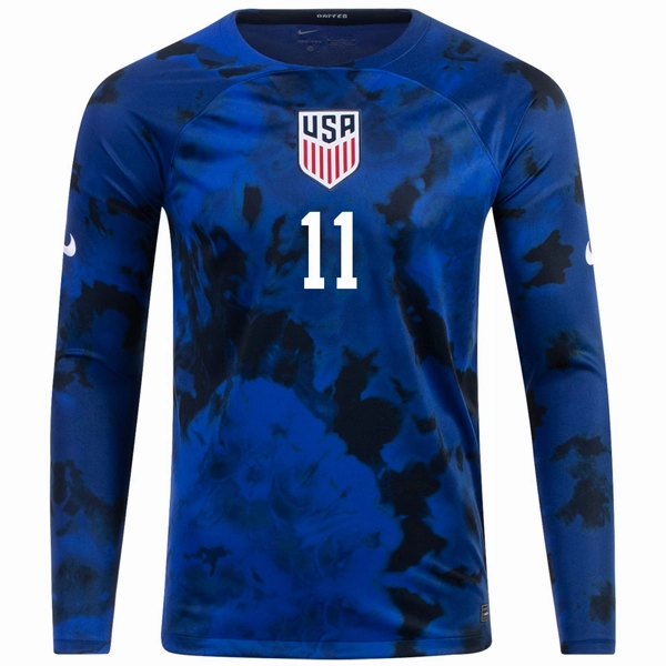 Nike United States Brenden Aaronson Long Sleeve Away Jersey 22/23 (Bright Blue/White) Boost Fit
