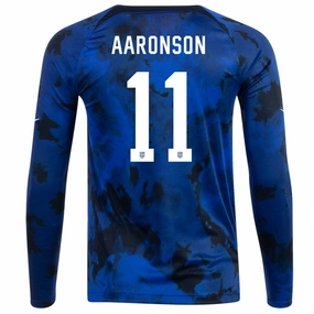 Nike United States Brenden Aaronson Long Sleeve Away Jersey 22/23 (Bright Blue/White) Fade Resistant Dyeing Low Bulk Design