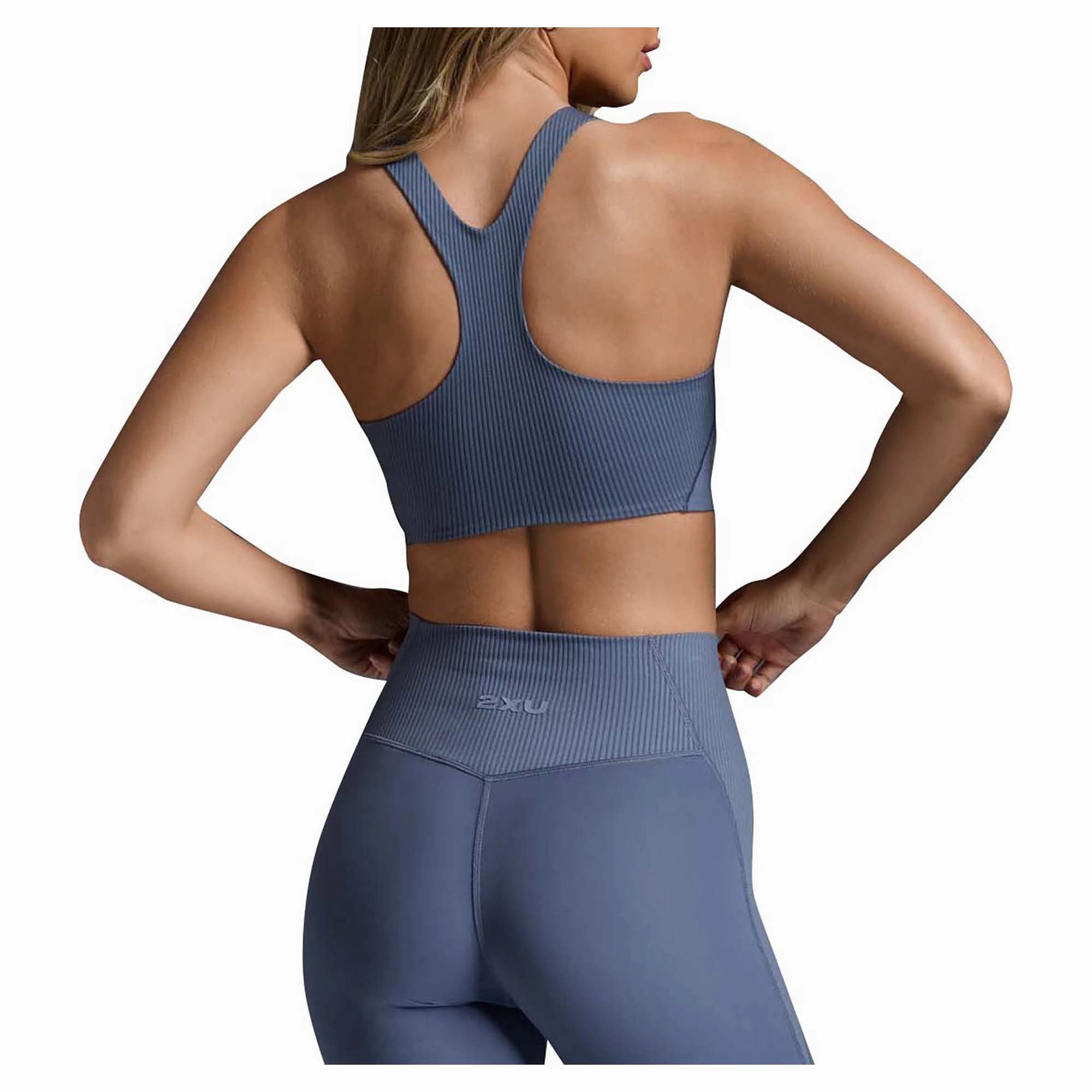 Women's Ribbed Longline Sports Bra Front Zip Closure