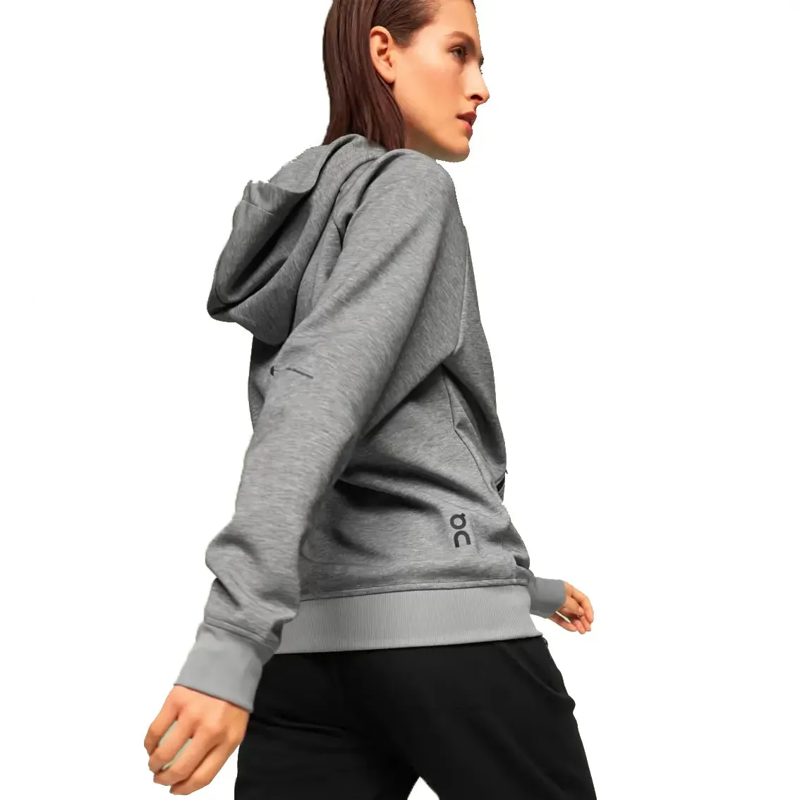 Womens On Running Zipped Hoodie - Grey Minimal Design Outdoor Activity