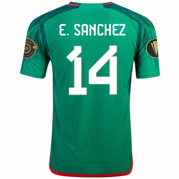 adidas Mexico ??rick S??nchez Authentic Home Jersey w/ Gold Cup Patches 22/23 (Vivid Green) Thermoregulating Material Double Stitched Hem