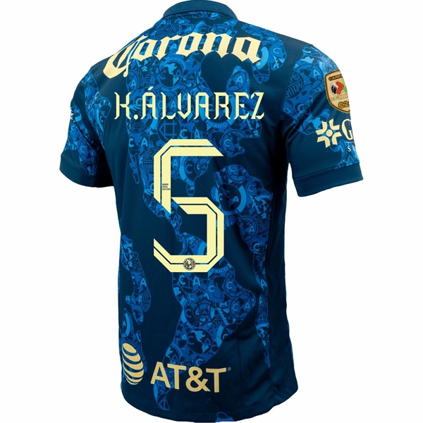 Nike Club America Kevin ??lvarez Away Jersey w/ Liga MX C24 Patch 24/25 (Valerian Blue/Lemon Chiffon) Heat Zone Fit Streetwear Style