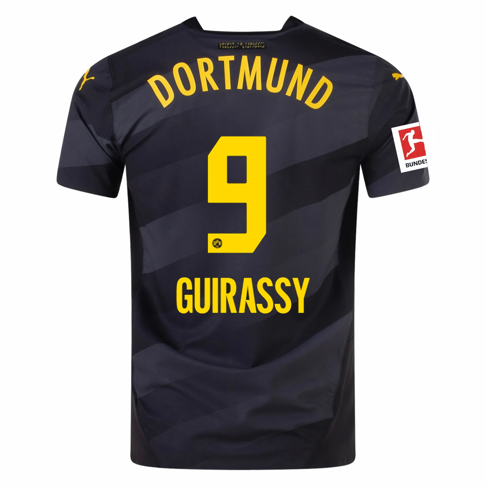 Seamless construction Airflow Channel Panels Puma Borussia Dortmund Authentic Serhou Guirassy Away Jersey w/ Bundesliga Patch 24/25 (Puma Black/Faster Yellow)
