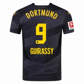 Puma Borussia Dortmund Authentic Serhou Guirassy Away Jersey w/ Bundesliga Patch 24/25 (Puma Black/Faster Yellow) Athletic Look