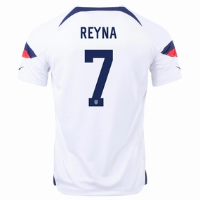 Nike United States Gio Reyna Home Jersey 22/23 (White/Loyal Blue) Comfort Fit Collar
