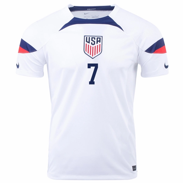 Nike United States Gio Reyna Home Jersey 22/23 (White/Loyal Blue) Raglan Sleeve Cut