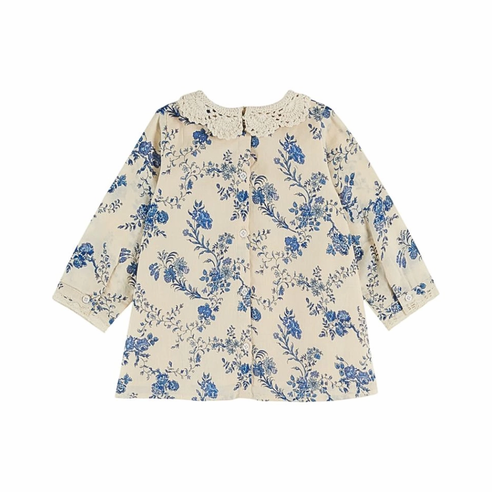 Emile et Ida Baby Orchid Crochet Collar Dress, Blue Orchid Natural Drape Wedding guest