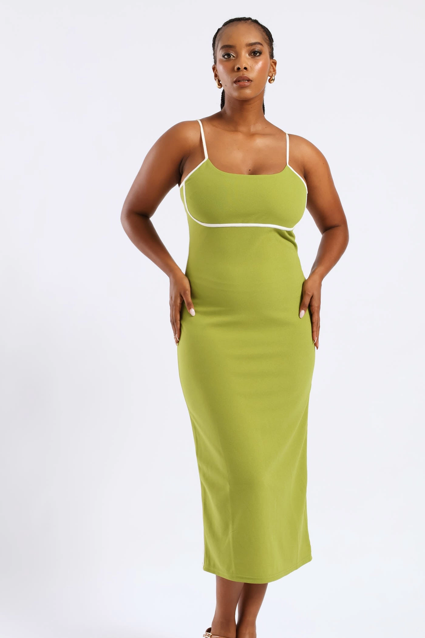Panelled Contrast Bodycon Maxi Dress - Chartreuse Soft Tone Soft Motion