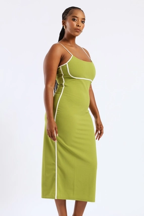 Morning Glow Panelled Contrast Bodycon Maxi Dress - Chartreuse