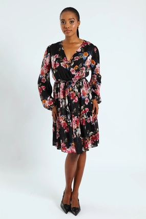 Wrap Waisted Frill Hem Tea Dress - Black Stylish Mood Gentle Shine