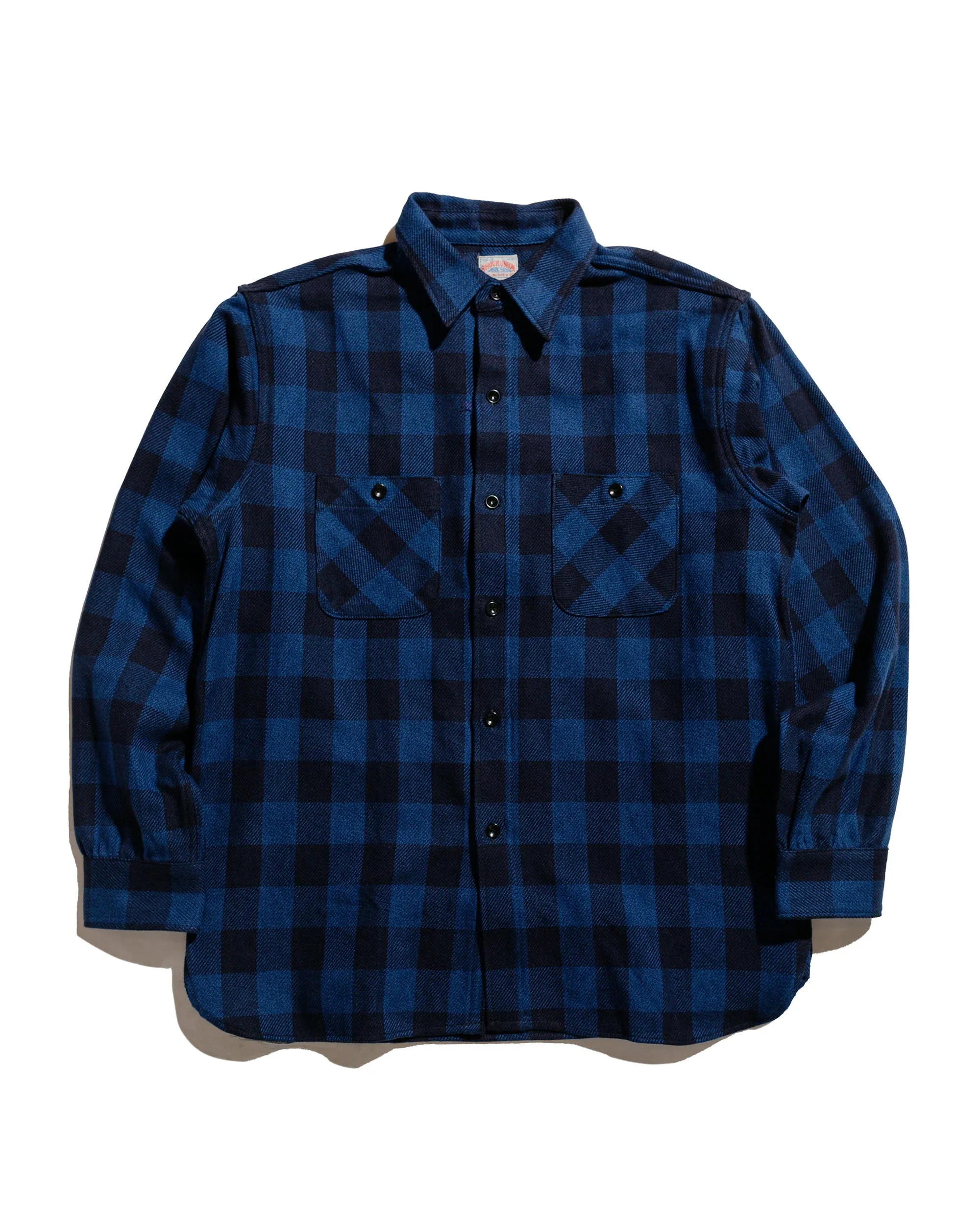 The Real McCoy's MS24102 8HU Twisted-Yarn Buffalo Check Flannel Shirt Blue/Black Black Tie Optional