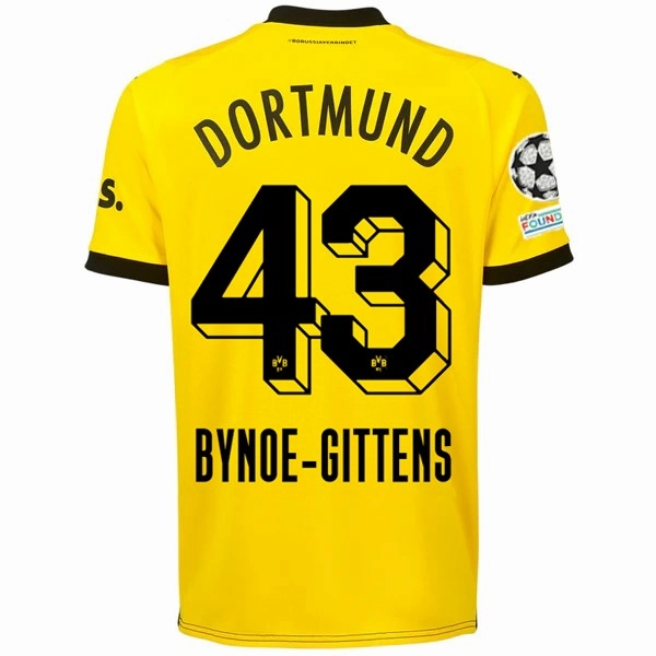 Puma Borussia Dortmund Jamie Bynoe-Gittens Home Jersey w/ Champions League Patches 23/24 (Cyber Yellow/Puma Black) Quick Release Venting