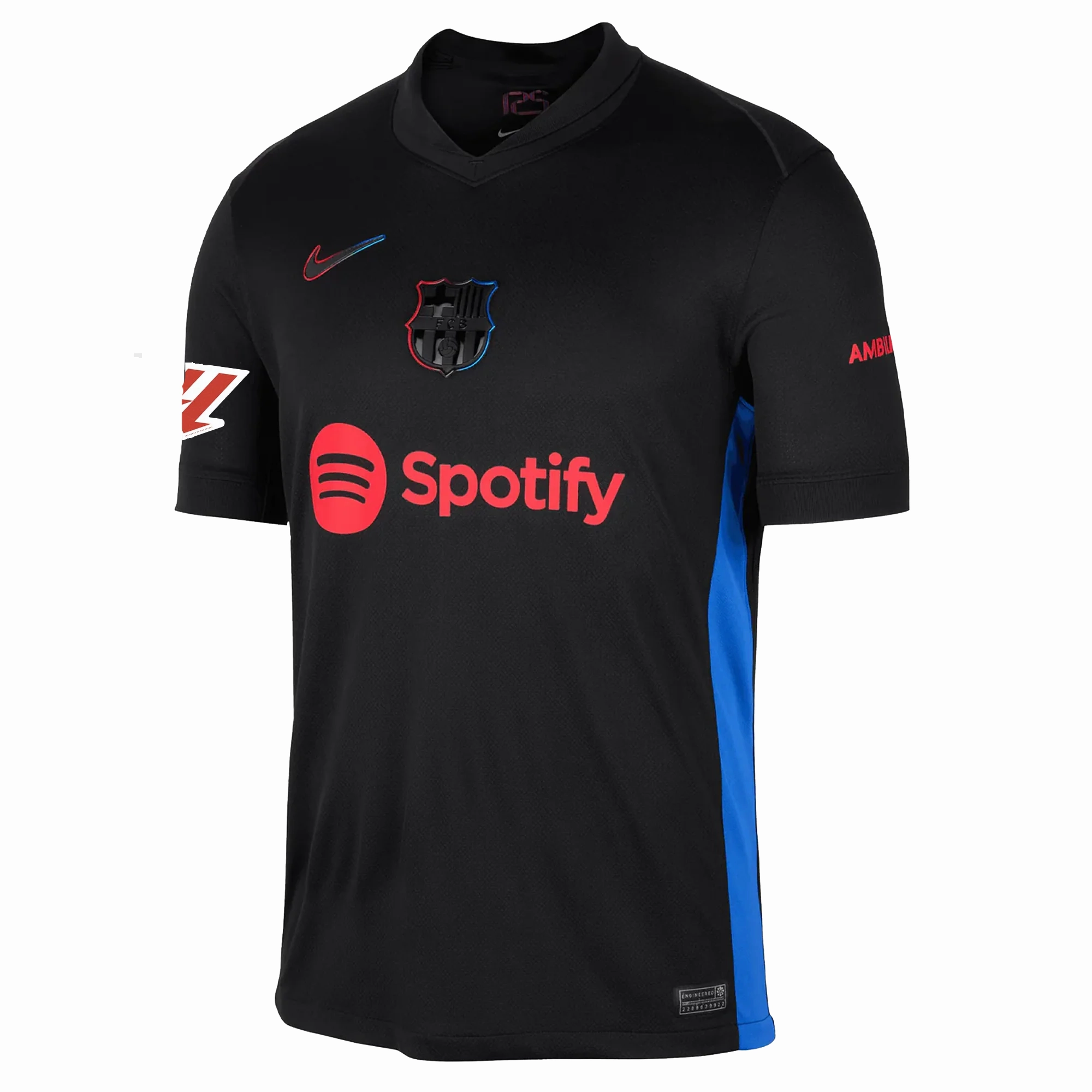 Clean Structure Reflective Accent Strips Nike Barcelona Ronald Araujo Away Jersey w/ La Liga Patch 24/25 (Black/University Red/Hyper Royal)