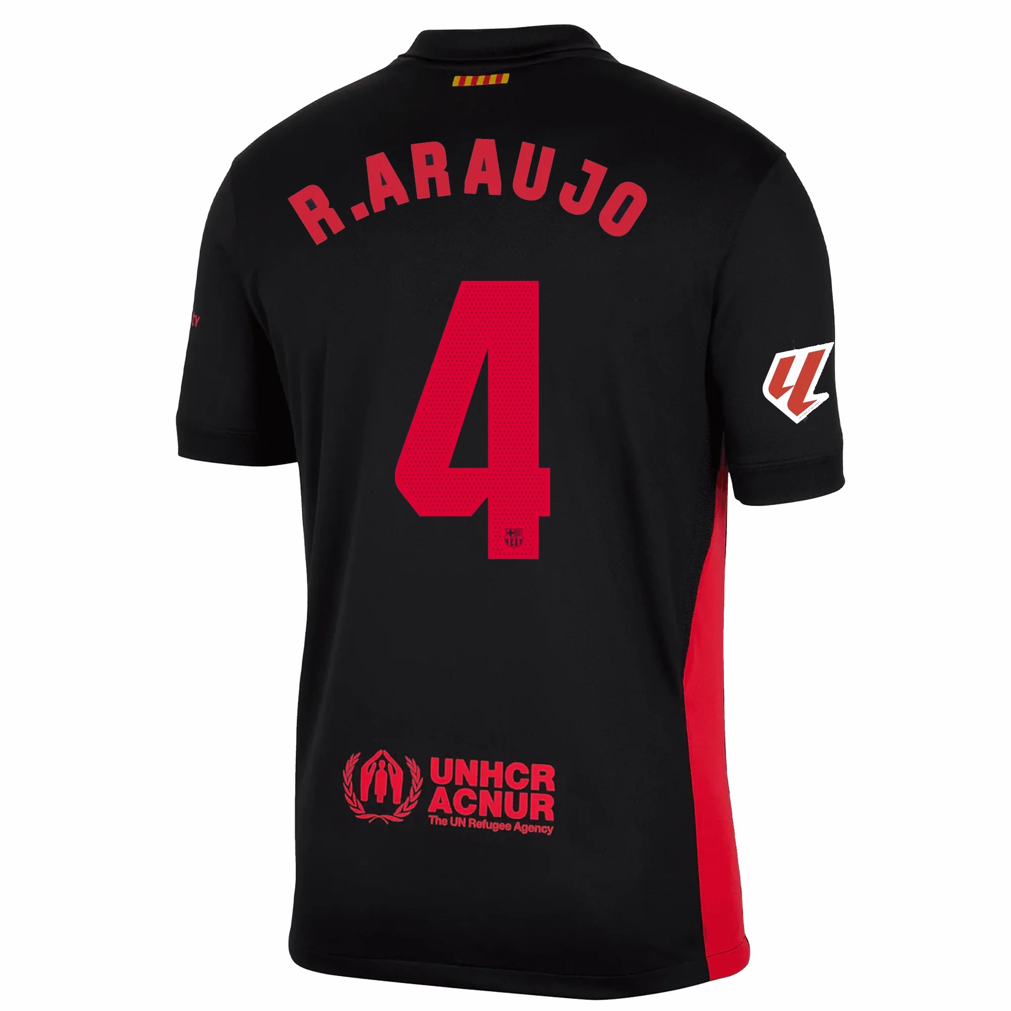 Nike Barcelona Ronald Araujo Away Jersey w/ La Liga Patch 24/25 (Black/University Red/Hyper Royal) Refined fit