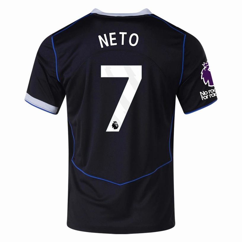 Nike Neto Chelsea T90 Third Jersey w/ EPL   NRFR   CWCC Patch 25/26 (Black/Silver) Athletic gear Elastic Cuff Retention