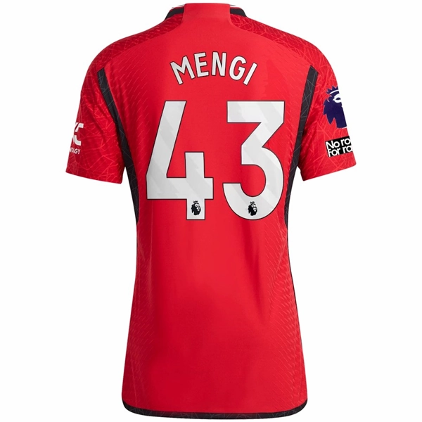 Double Stitched Edges Athletic Cut adidas Manchester United Authentic Teden Mengi Home Jersey 23/24 w/ EPL   No Room For Racism Patches (Team College Red)