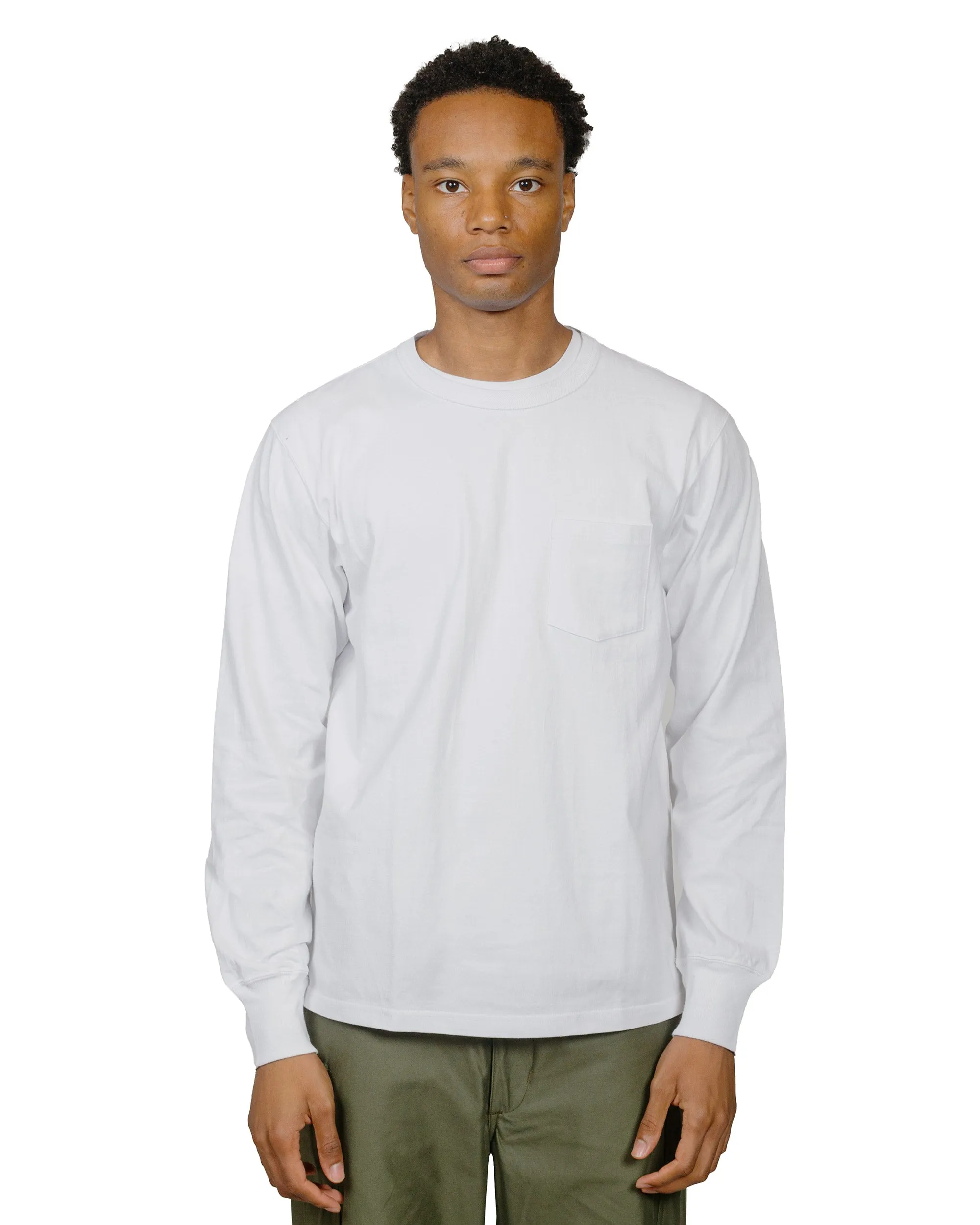 Light Trend Tear Resistant Knit The Real McCoy's MC24019 Pocket Tee L/S White