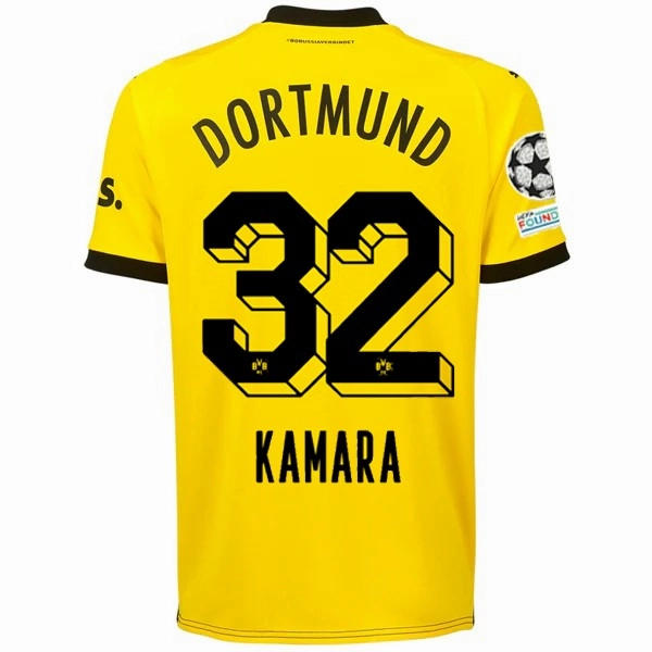 Puma Borussia Dortmund Abdoulaye Kamara Home Jersey w/ Champions League Patches 23/24 (Cyber Yellow/Puma Black) Crisp Details