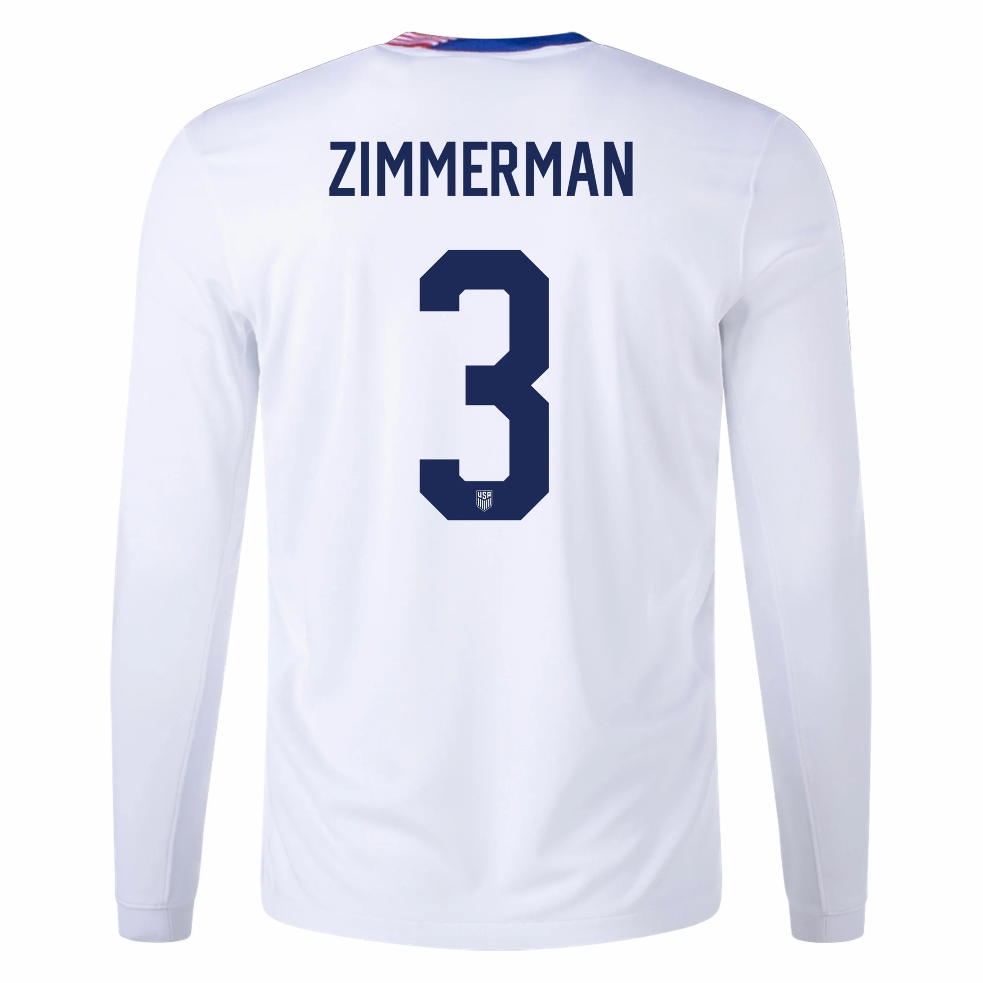 Nike United States Walker Zimmerman Long Sleeve Home Jersey 24/25 (White) Reflective Safety Trim Ventilated Mesh Panel