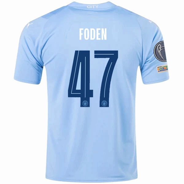 Puma Manchester City Phil Foden Home Jersey w/ Champions League   Club World Cup Patches 23/24 (Team Light Blue/Puma White) Airy material