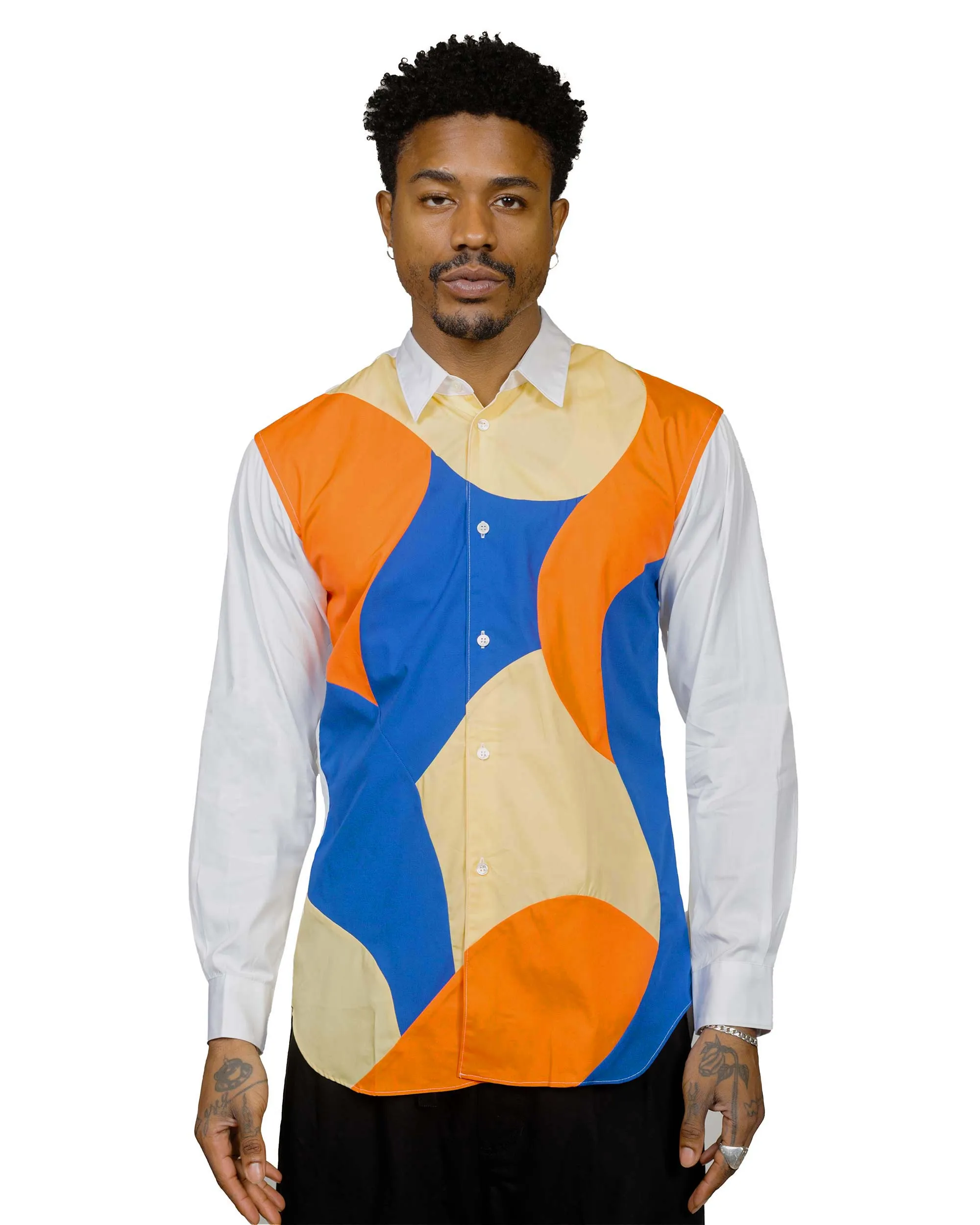 Comme des Gar?ons SHIRT Curved Patchwork Shirt White Mix Anti Pilling Surface Flexible Movement