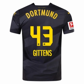 Puma Borussia Dortmund Authentic Jamie Bynoe-Gittens Away Jersey w/ Bundesliga Patch 24/25 (Puma Black/Faster Yellow) Flexible Fit Double Stitched Edging