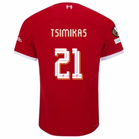 Flexible Shoulder Design No Bulk Nike Liverpool Authentic Konstantinos Tsimikas Vaporknit Match Home Jersey w/ Europa League Patches 23/24 (Red/White)